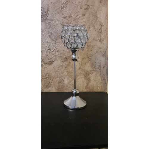 Świecznik srebrny z cyrkoniami na nóżce glamour dekoracja domu Home decor
