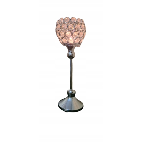 Świecznik srebrny z cyrkoniami na nóżce glamour dekoracja domu Home decor