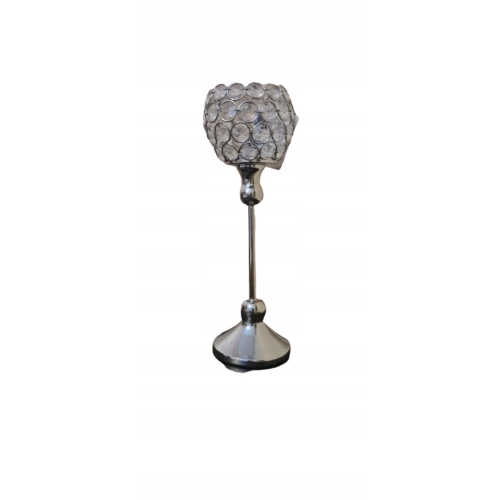 Świecznik srebrny z cyrkoniami na nóżce glamour dekoracja domu Home decor