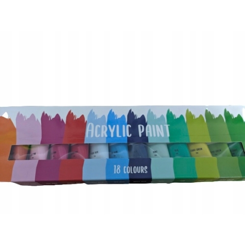 FARBY AKRYLOWE Zestaw 18 KOLORÓW X 21ml FARBA AKRYLOWA Akcesoria Plastyczne